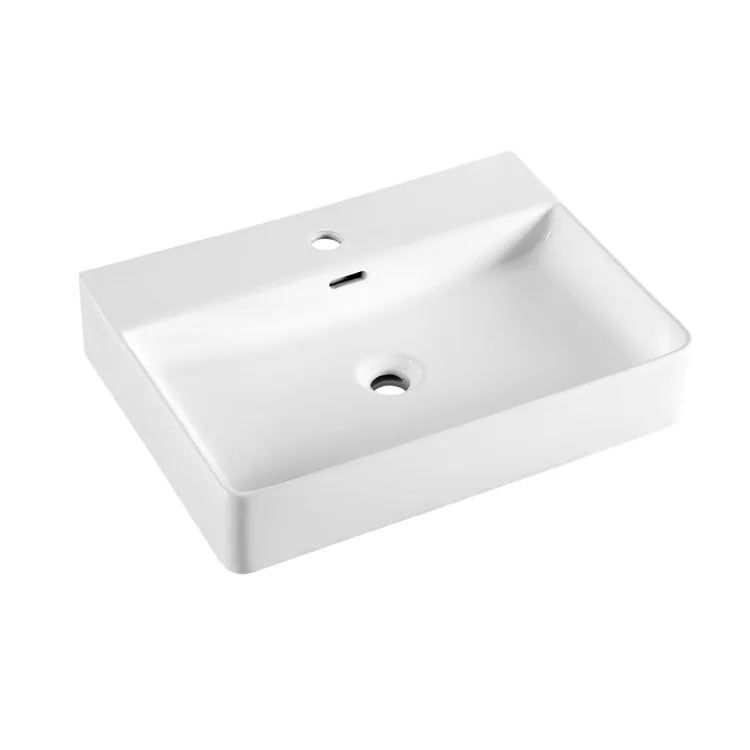 Best quality villa apartment office building bathroom ceramic rectangular counter top wash art basin