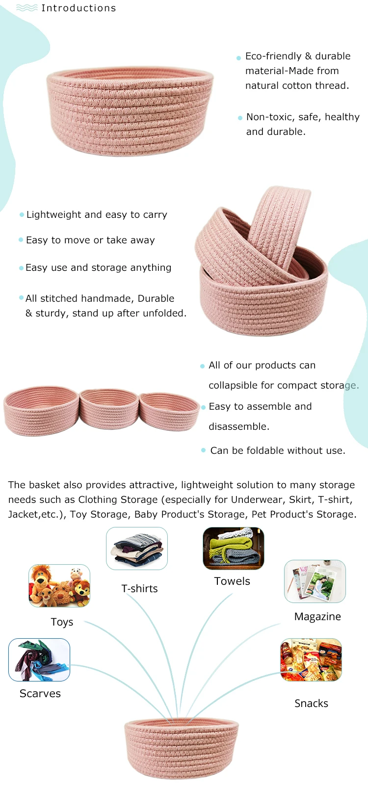 High Quality Collapsible Fashion Design Wine Clothes Living Room Storage Basket
