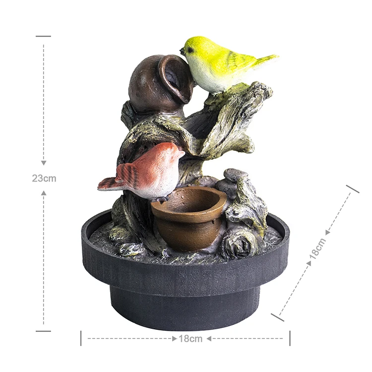 Two Bird Decorative Indoor Desktop Polyresin Water Fountain With Light