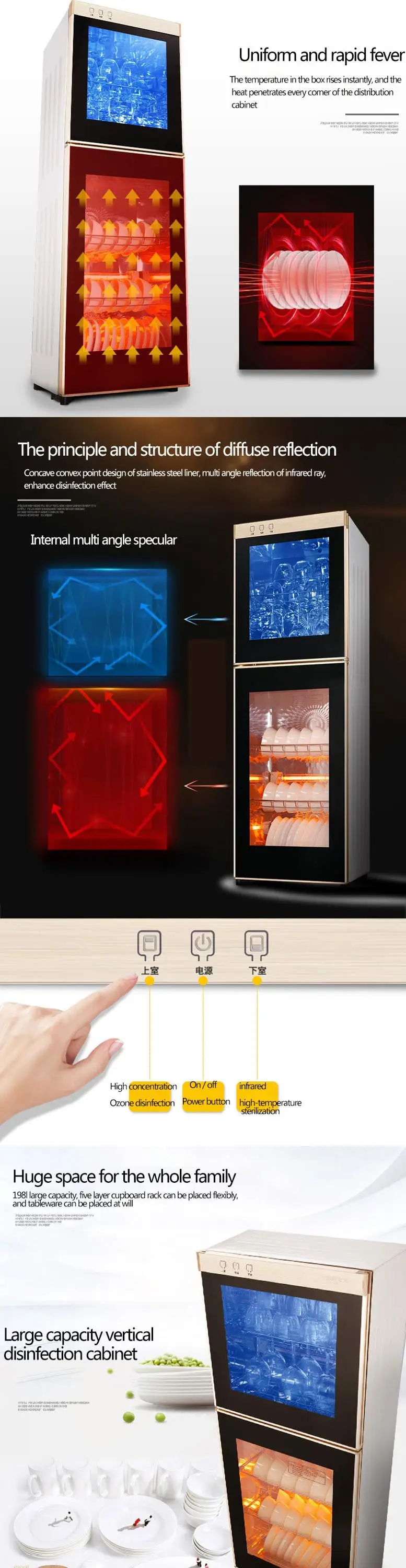 Vertical disinfection cabinet disinfection cupboard stainless steel household and commercial cupboard