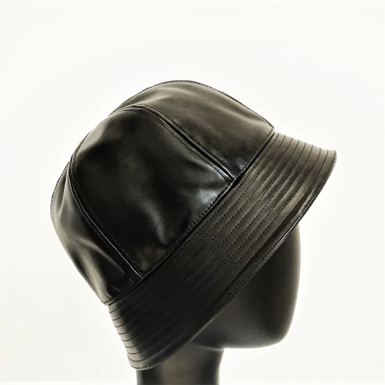 fashion black PU leather Bucket Hat 