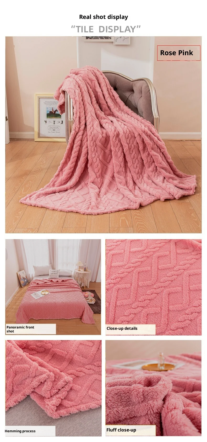Simple Embroidered Rhombic Knitted Eco-friendly Winter Warm Taffeta Fleece Thickened Blanket details