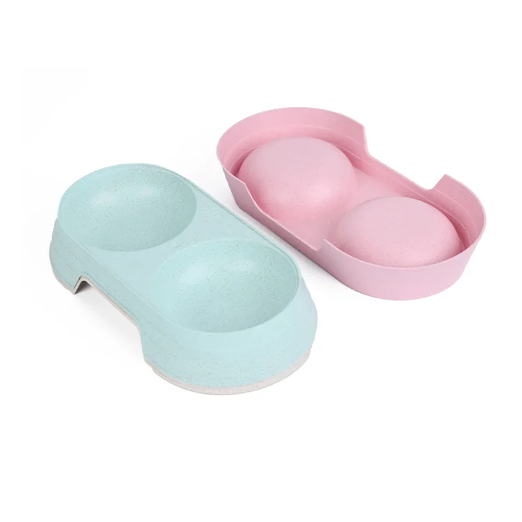 
two bowl wheat straw pet dish pet bowls food wholesale 