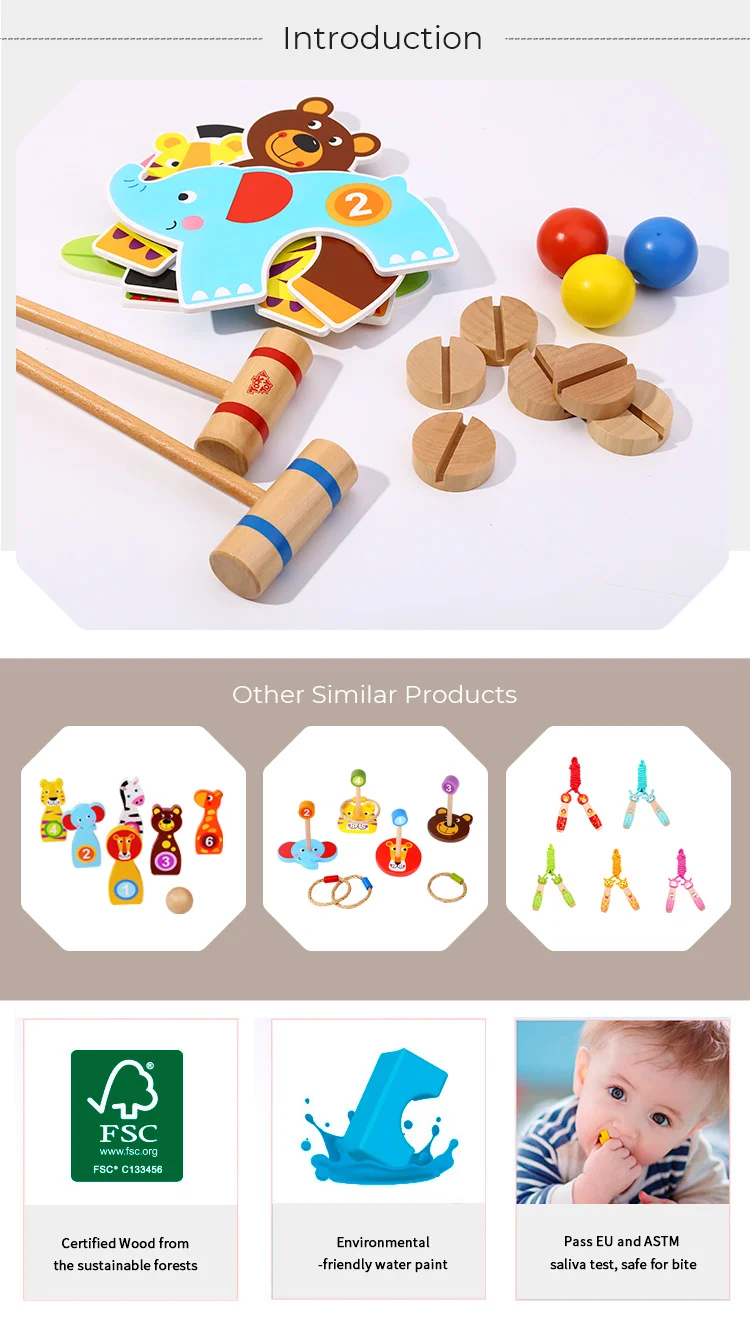 2022 New Arrival Baby Outdoor Wooden Toy Jungle Croquet Set Plywood
