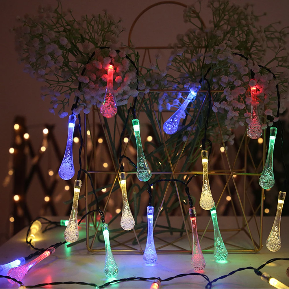 20 led Water Drop string solar decorative lights Diwali holiday lighting christmas tree decoration lights outdoor details