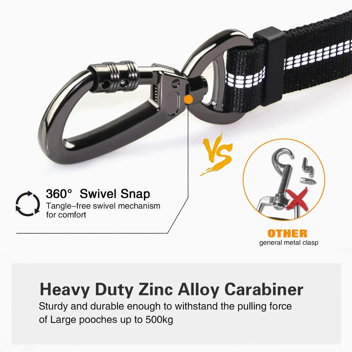 Elastic Nylon Safety Belt Adjustable from 28 to 33 Heavy Duty Dog Seat Belt Especially for Large Dogs Tangle-Free Swivel Attachment Carabiner and Latch Bar Attachment 