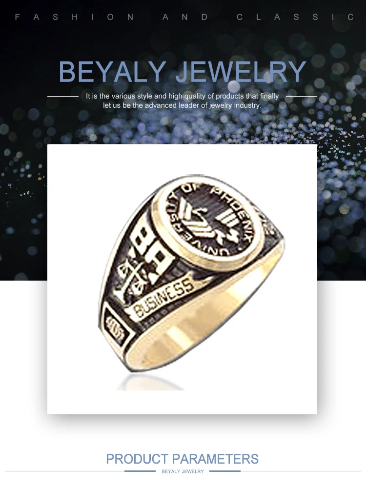 Custom made University of Phoenix BA Business gold plated class ring
