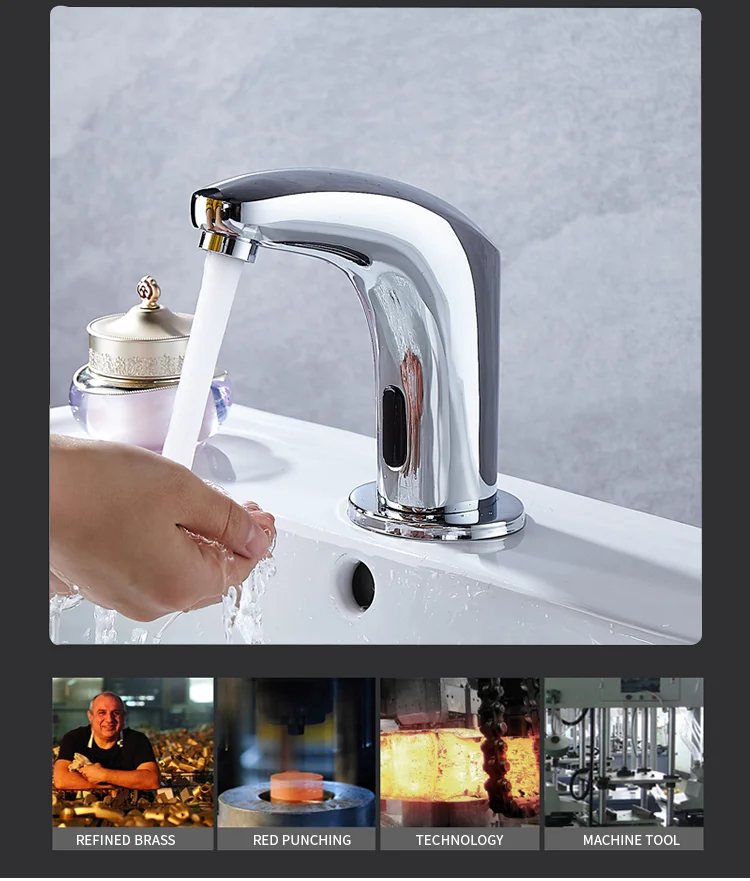 Hot American Polished Chrome Single Handle Bathroom Automatic Faucet Sink Wall Copper Sensor Faucets