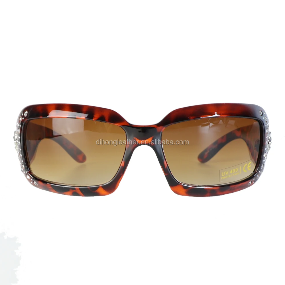 Sunglasses Womens Rhinestone Horse Emblem Brown Frame Brown Gradient Lens 