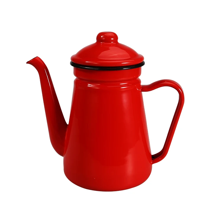 Amazon Best Selling Red Enamel Coated Camping Coffee Kettle,Porcelain