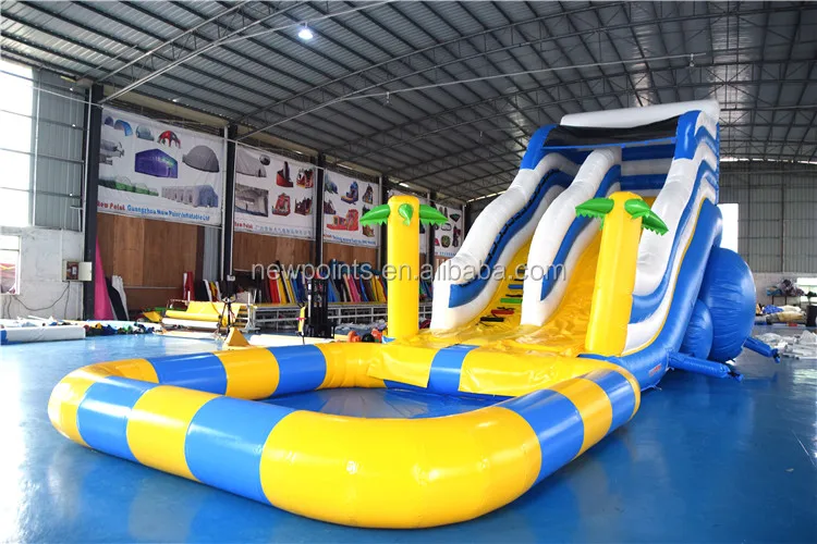 single lane palm tree inflatable water slide inflatable swiming pool combo