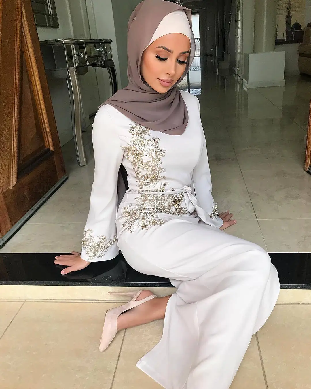 Fashion Arab Women Lace Beaded Hijabs Robe Buy Islamic Hijabs For