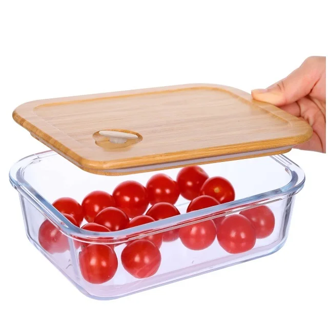 glass lunch box with bamboo lid