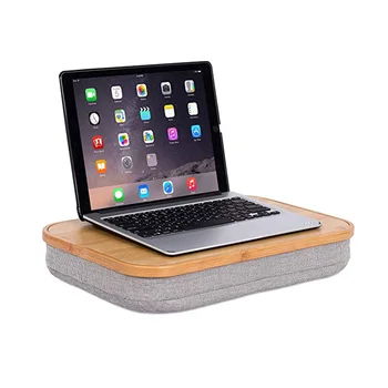 Bamboo Lap Desk With Laptop Storage Compartment Pillow Cushioned