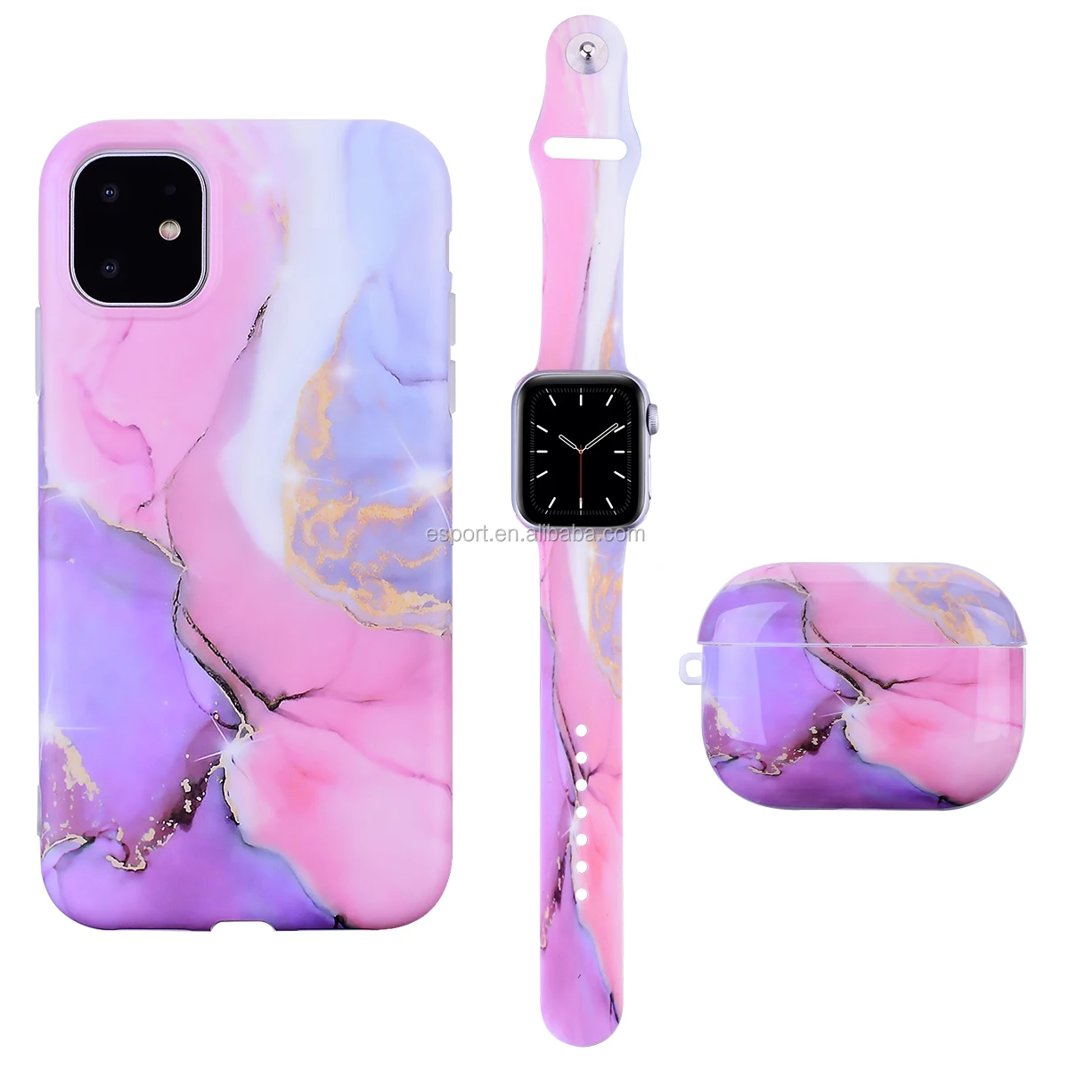 3 In 1 Set Phone Case For Iphone 12 Pro Max 11 Glitter Silicone Marble Phone Case Band For Iwatch Case Set Bundle For Airpod Buy Phone Case With Shoulder Strap Phone