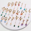 Fashion Design Golden 26 Initial Letter Colorful Shell Resin Natural Stone Coral Pendant Earrings For Girls