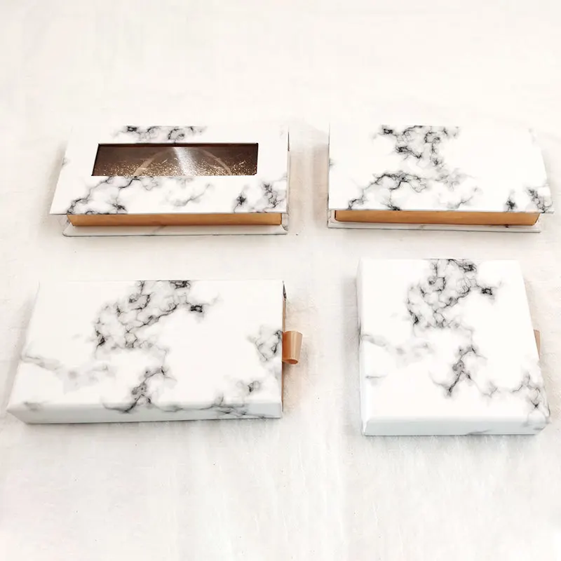 Wholesale luxury quality marble slide eyelash boxes magnetic eyelash packaging box private label for real 3d mink eyelashes