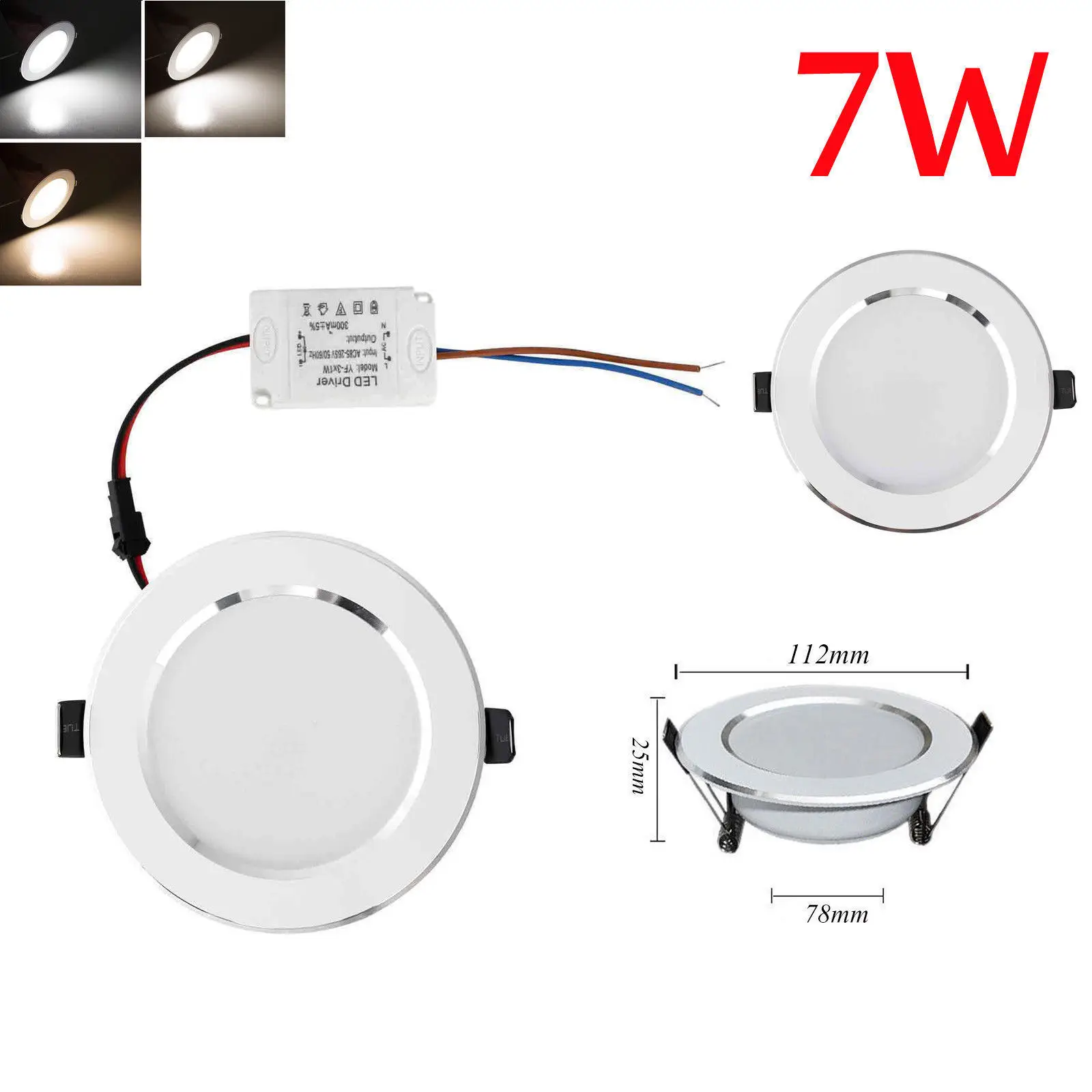 3W 5W 7W 9W 12W 15W 18W Dimmable LED Recessed Ceiling Down Light Lamp AC 85-265V 