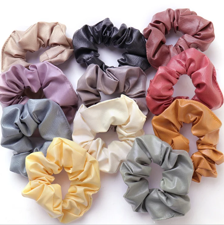 High Quality Pu Leather Hair Rubber Bands Scrunchies For Hair For Women