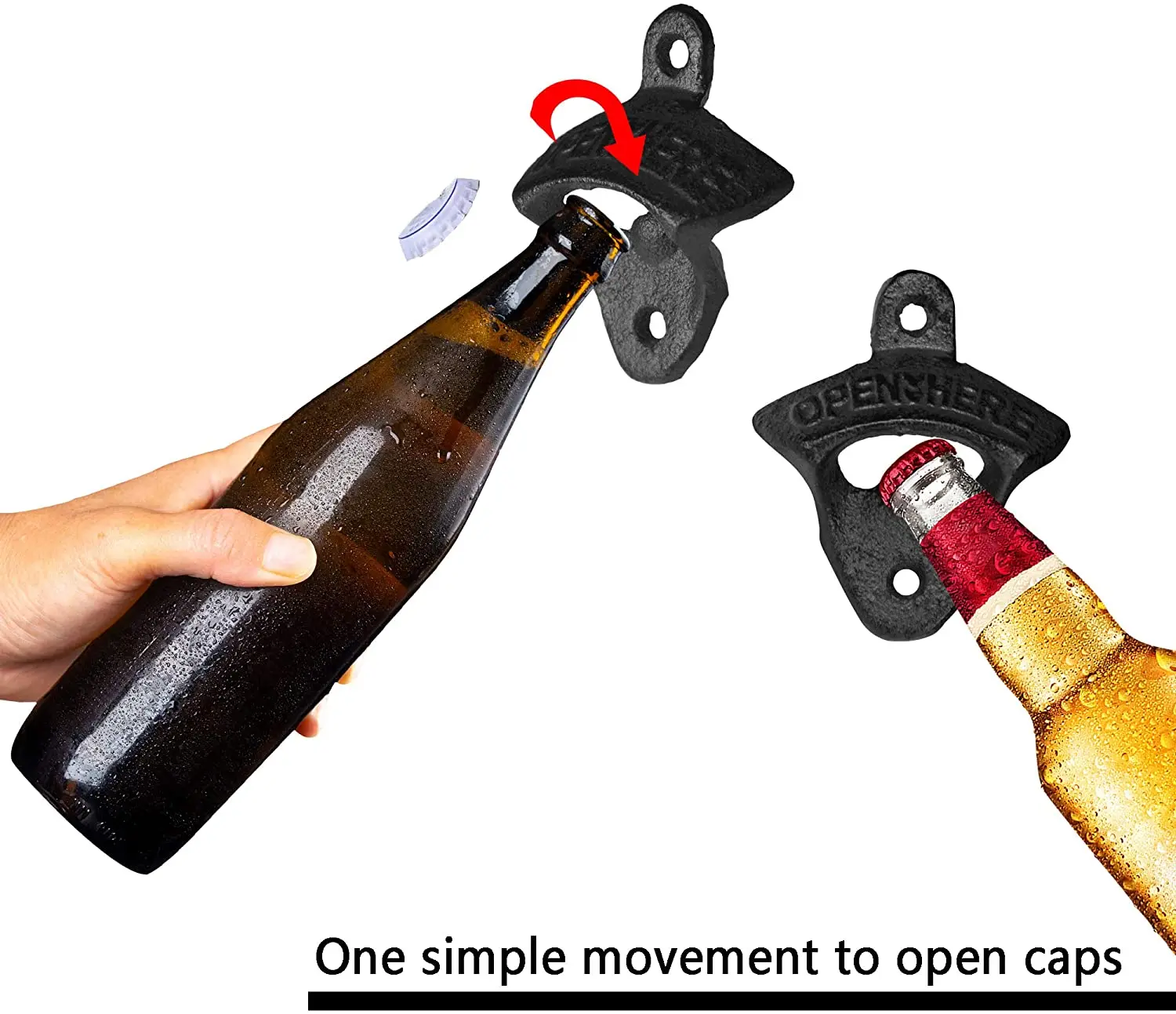 2PCS Vintage Beer Bottle Opener with Self-Tapping Screws for Rustic Farmhouse Bars KTV Hotels Home WD05 Cast Iron Wall Mounted Bottle Opener 