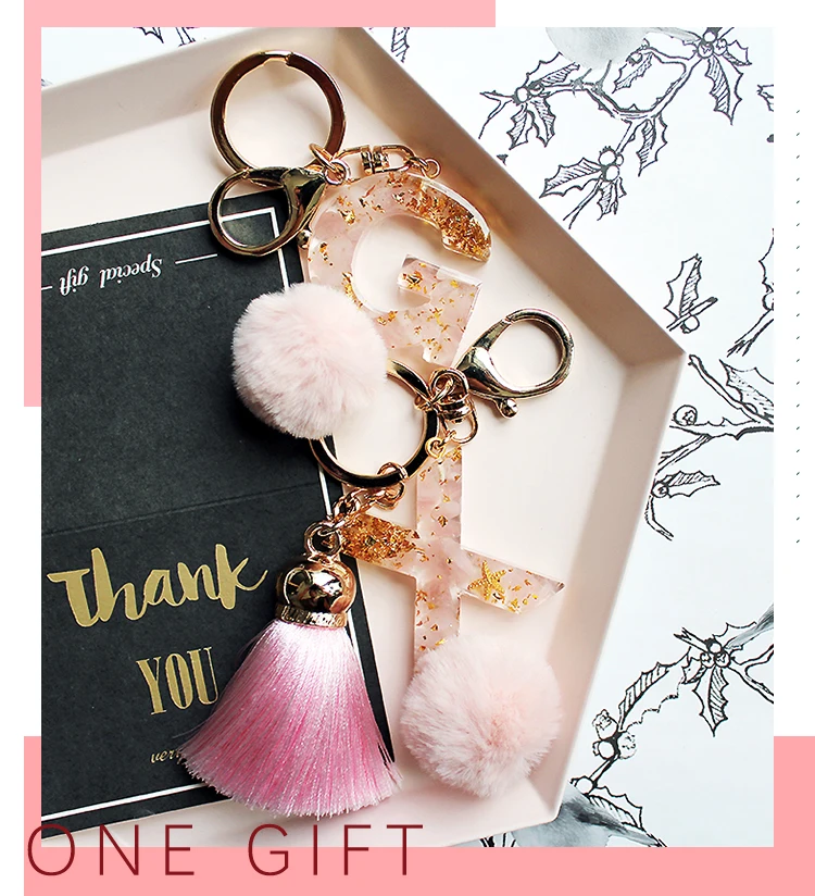 Cute Initial Alphabet Letter Sparkly Glitter Key Chain Premium Bag Charm Keychain Accessories