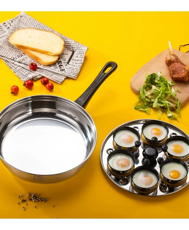 Realwin 20cm 4 Holes Egg Roll Pan Stainless Steel Egg Poacher Pan With