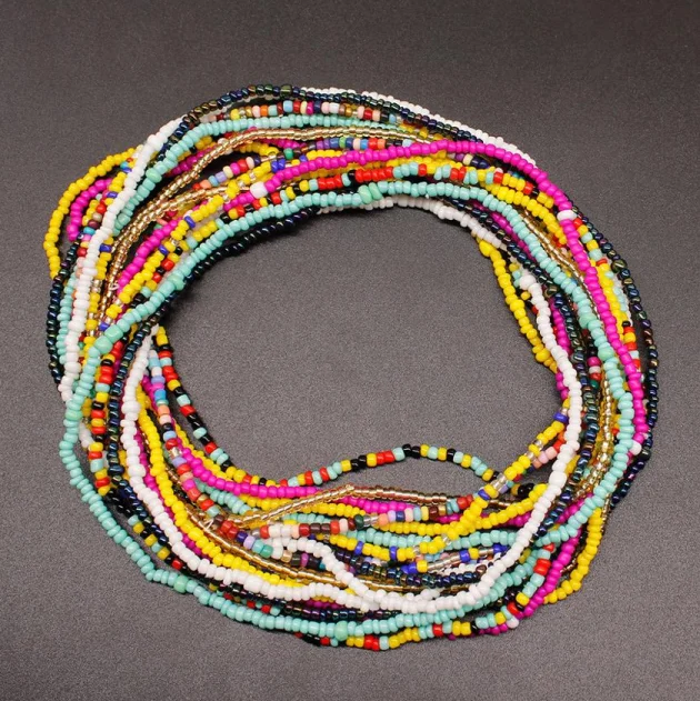 非洲腰珠肚皮链身体饰品波西米亚风格弹性彩色米珠腰链妇女