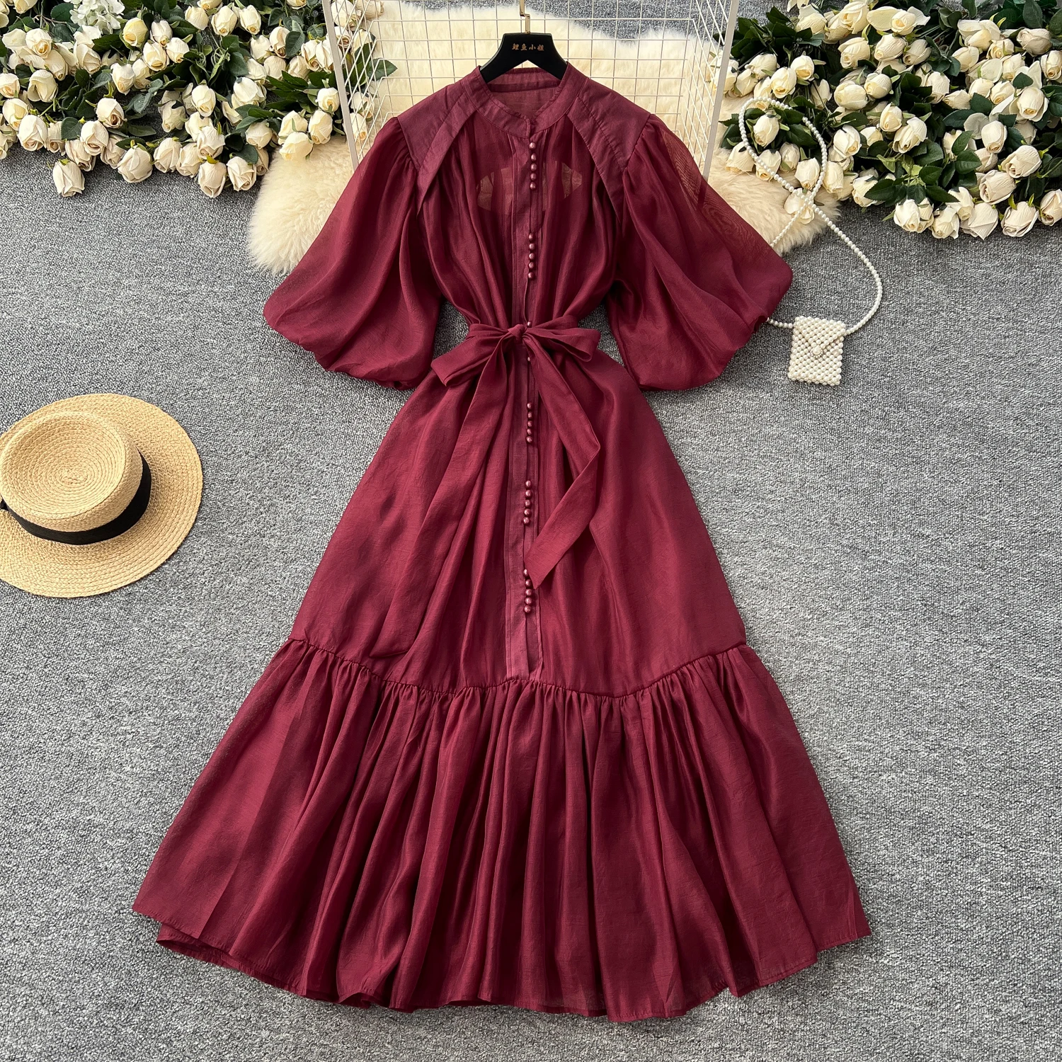 a line dress with flared skirt Black Crew Neck Half Striped A Line Flare Midi Dress