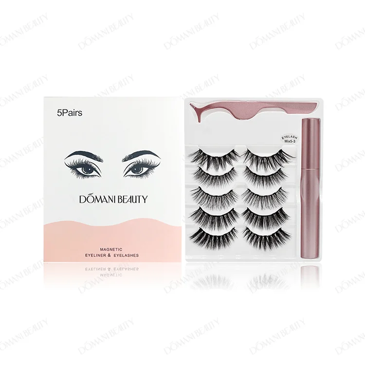 Wholesale 5 Pairs Lash Vendor Private Label Logo Natural 3d Mink  False Eyelashes With Magnetic Liquid Eyeliner Set Eyelashes