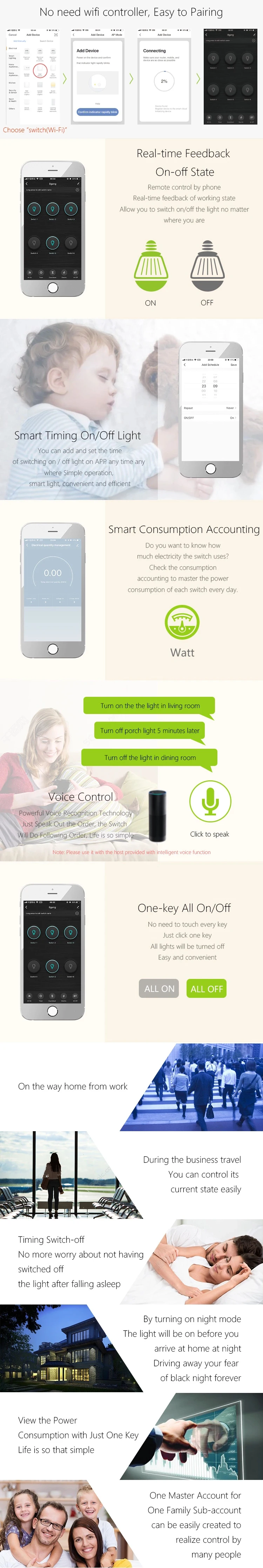 Smart Life/Tuya APP WiFi 10A Smart Push Button Light Switch WiFi Wall Switch for Smart Home