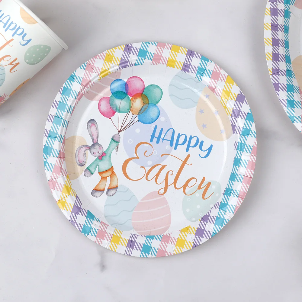 Rabbit Bunny Egg Paper Plate Cup Napkin Happy Easter Party Decoration