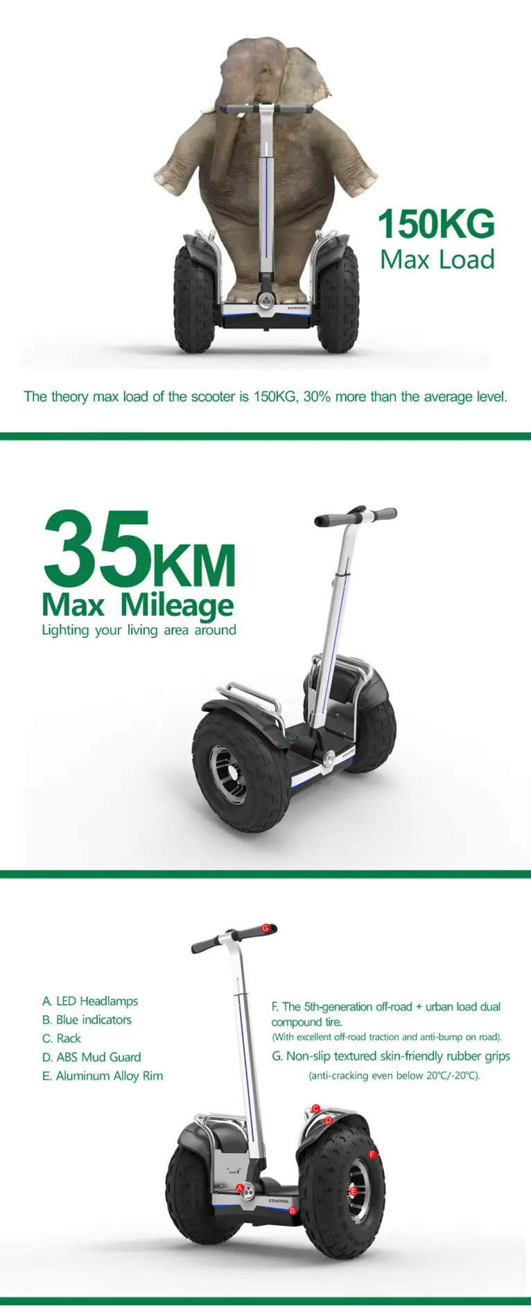 Eswing Newest Stand Up Off Road 2 Wheel Self Balancing Electric Golf Cart Scooter For Adults