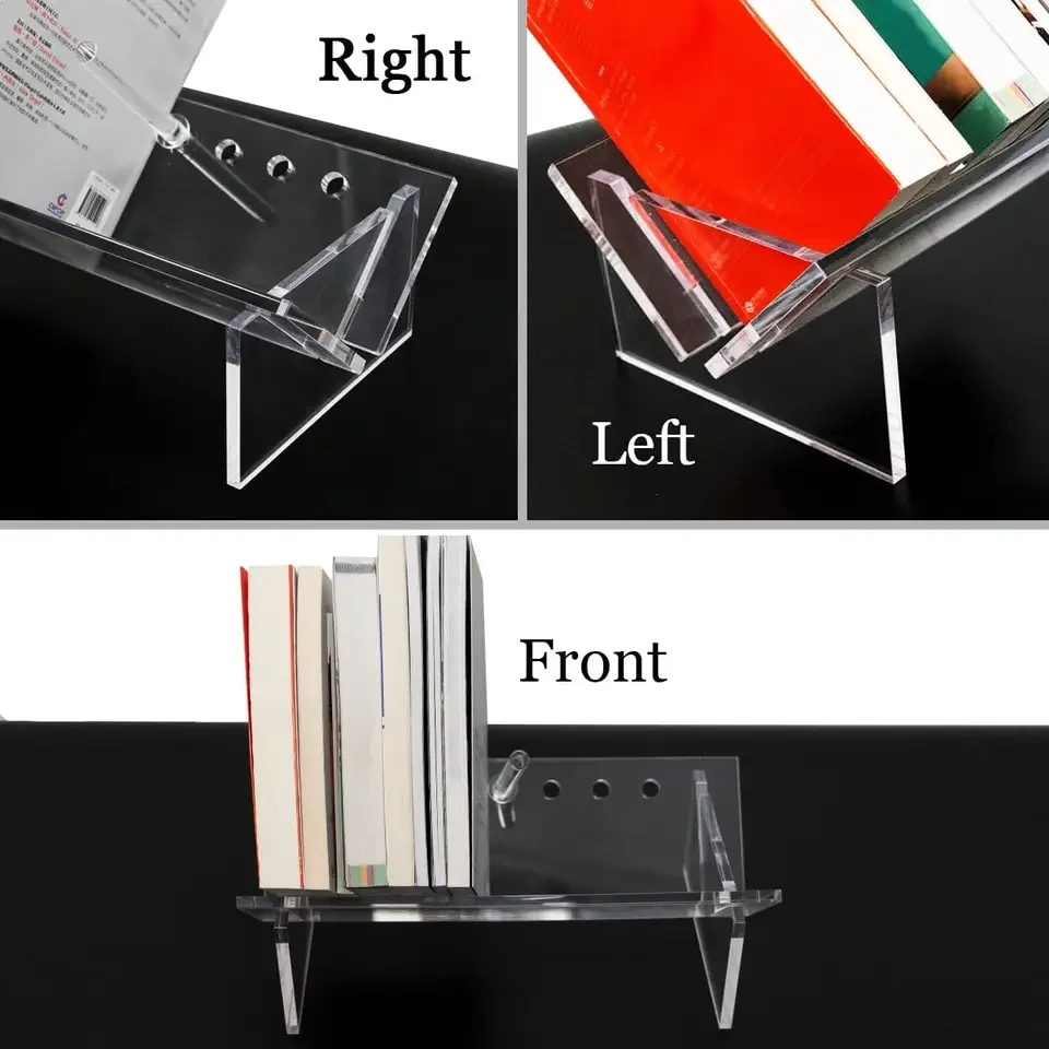 Adjustable Size Corner Acrylic Bookends Bookcase Household Clear