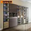 OPPEIN Guangzhou factory canton fair open kitchen customized 2 pac PVC wooden flash high gloss lacquer kitchen cabinets