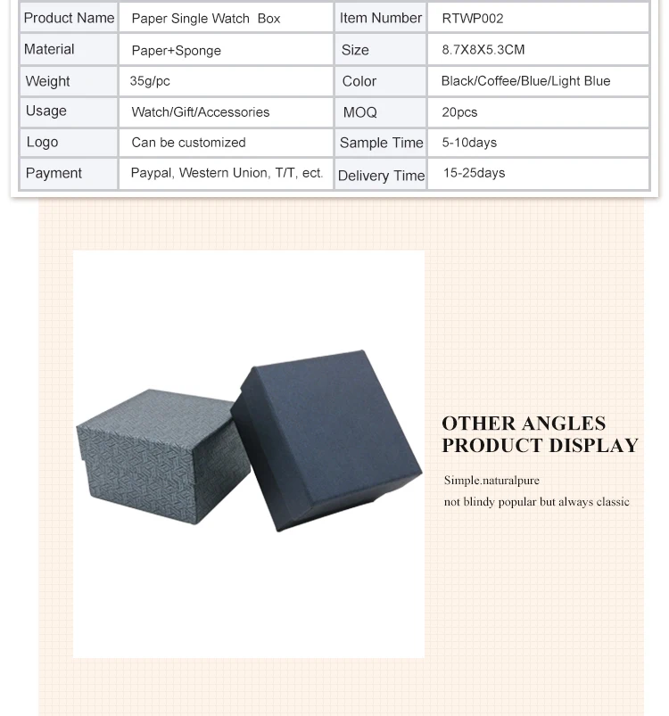 2021 Wholesale Cardboard Paper Gift Packaging Single Watch Box Case