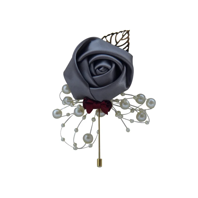 m3297优质批发人造丝婚礼胸花粉色白色新娘玫瑰花胸花