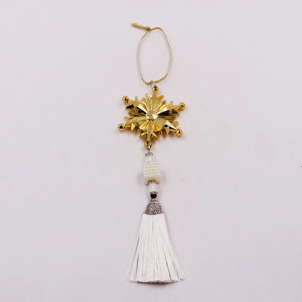 时尚雪花风格圣诞装饰吊坠与流苏和珠子
