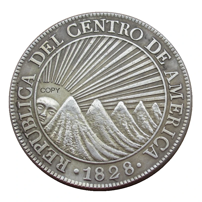 再现1828 危地马拉 8 reales 美洲镀银硬币