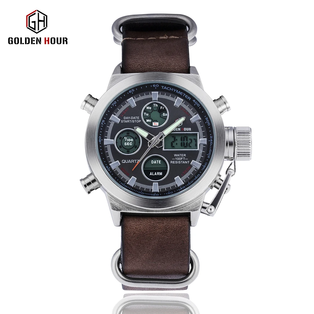 Mens Watches Top Brand Luxury Waterproof 24 hour Date Quartz Watch Man Leather Sport Wrist Watch Men Waterproof Clock