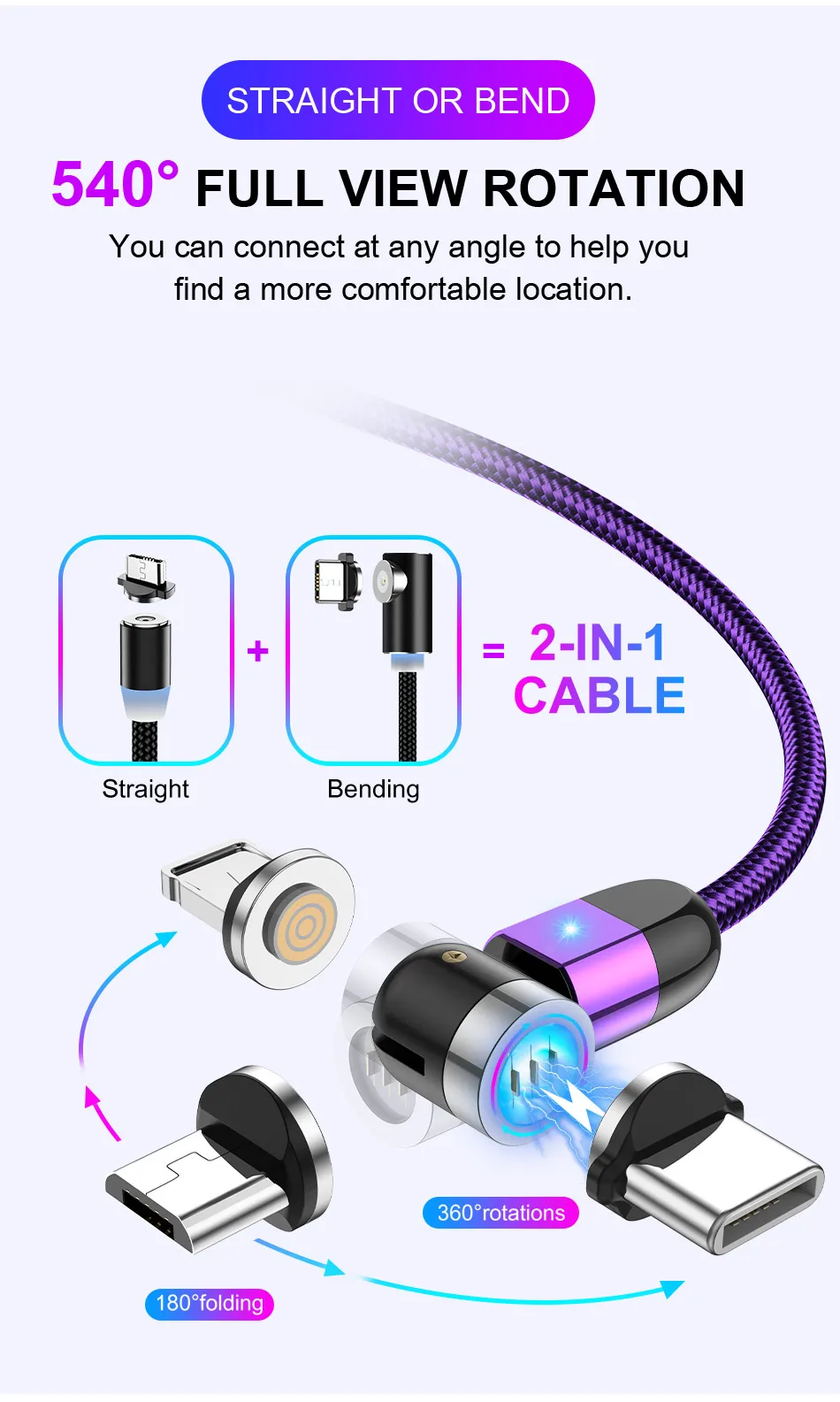 2020 3 in 1 USLION New Magnetic USB Cable Fast Charging Micro USB Type C Mobile Phone Cable For Samsung iPhone magnet data cable - ANKUX.COM