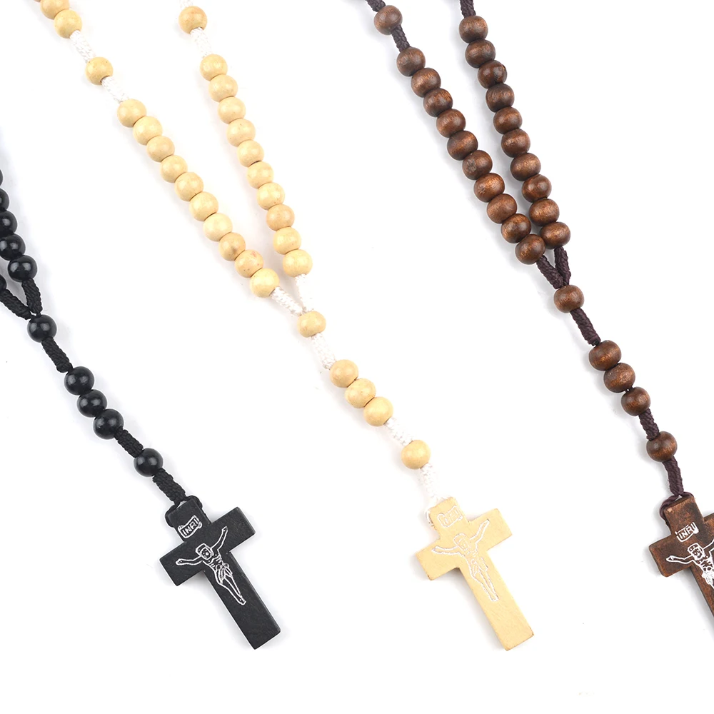 Cheap Black Rope Knotted Prayer Rosary Beads Brown Wooden Beads Corded ...