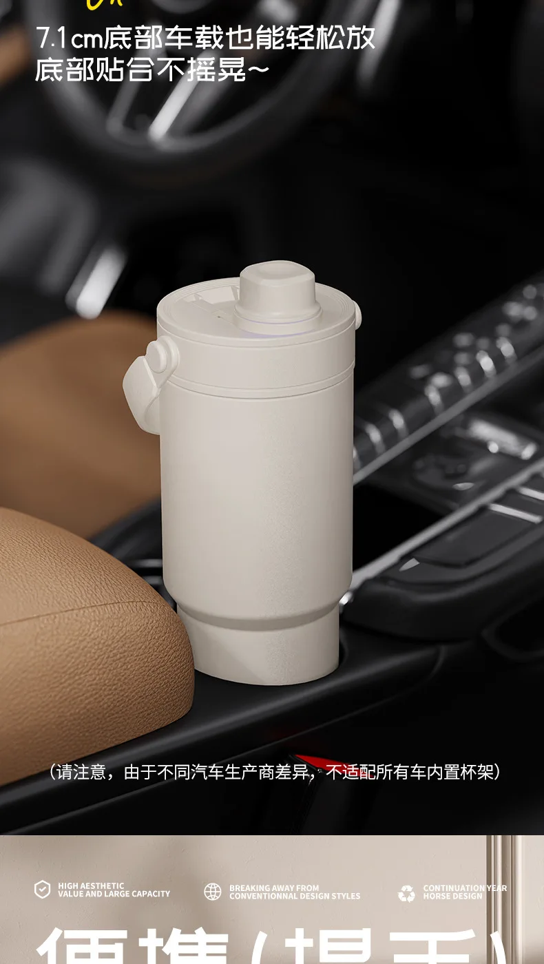 Large Capacity Stainless Steel Vacuum Flask Thermos Cup Striped Ceramic Liner Car Cup Tea Coffee On-The-Go Beverages