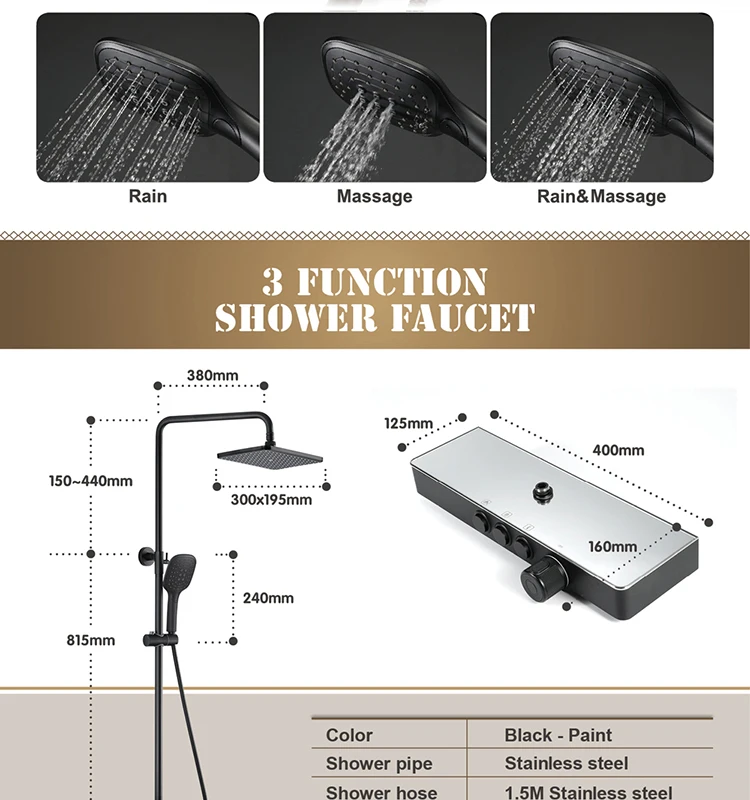 HIDEEP wall mounted bathroom shower faucet set hot cold black shower faucet