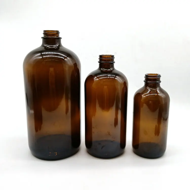 Boston Round 1/2oz 2oz 4oz 8oz 16oz 32oz Amber Glass Bottles With Screw ...