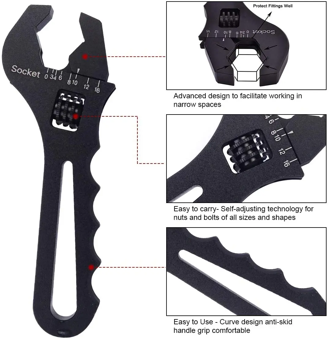 Adjustable Aluminum Wrench Fitting Tool Spanner Black 