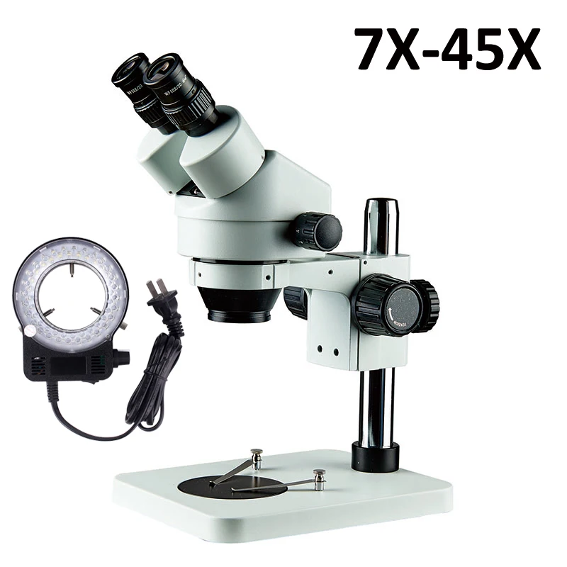 7-45x Binocular Zoom Stereo Microscope f PCB Mobile Phone Repair LED Ring Lamp 