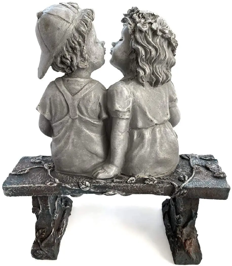 First Kiss Resin Garden Statue Little Girl And Boy Kissing Yard
