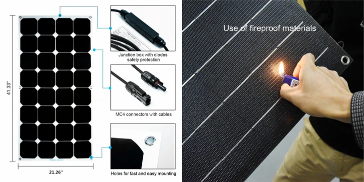 Monocrystal Rich Remov Single Crystal Reflect Flexible Mono 18v 100w Small Rectangular Solar Panel