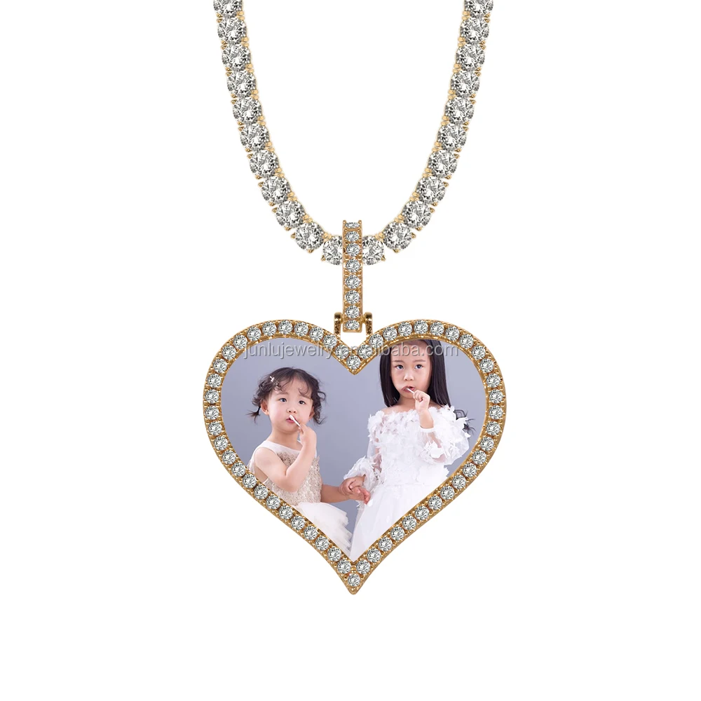 Custom Photo Picture Memory Medallions Heart Pendant Necklaces Hip Hop