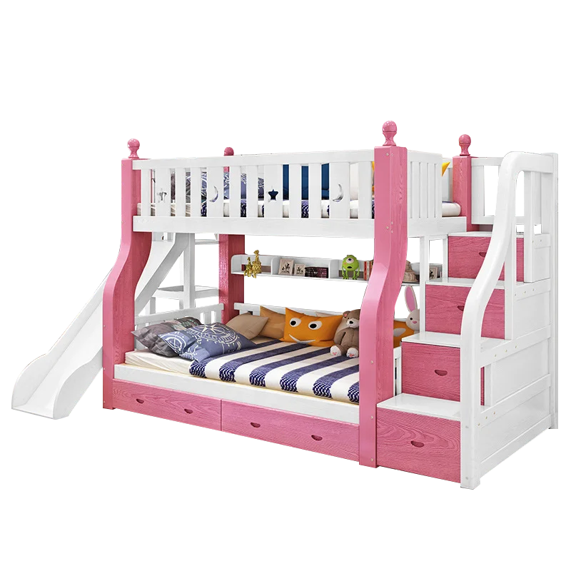 Solid Wood Twin Bunk Beds Slide With Storage Drawers Kids Bunk Beds